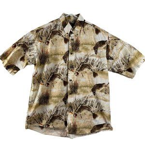Red Head Men's Short Sleeve Button Down Bass Fishing Themed Shirt Size Large